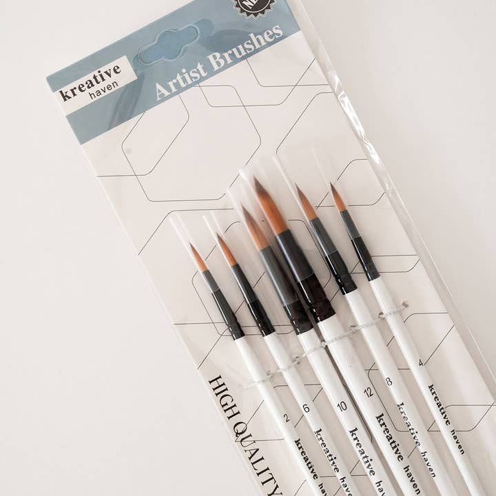 Kreative Haven - Wholesale Watercolor Paint - Round Tip Watercolor Brush Set -- 6 piece