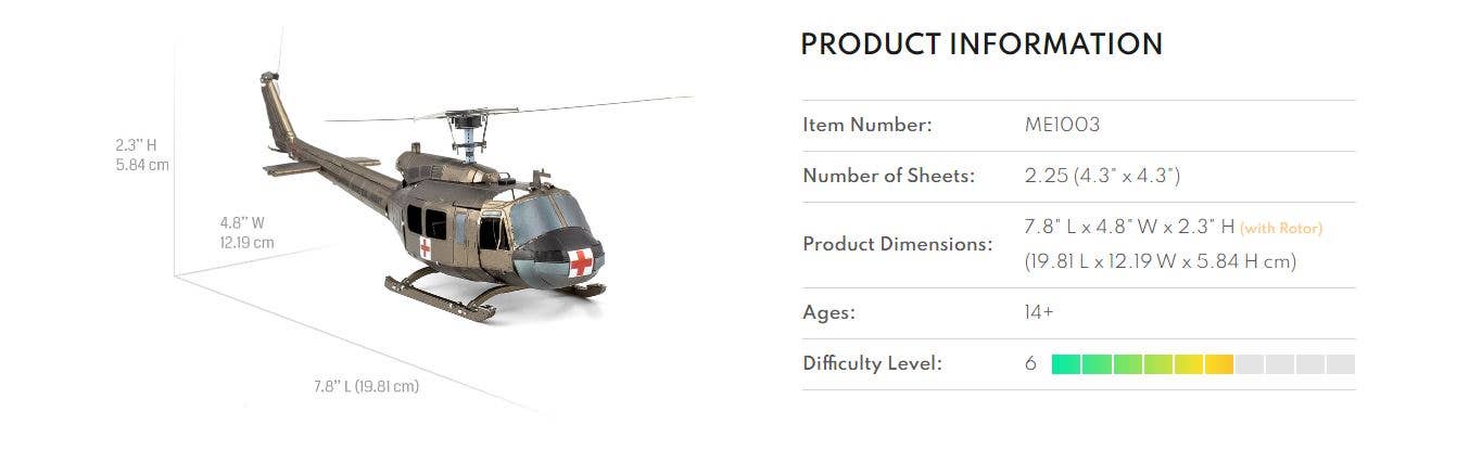 Metal Earth - Wholesale Decorative Tabletop Object - UH-1 Huey Helicopter2