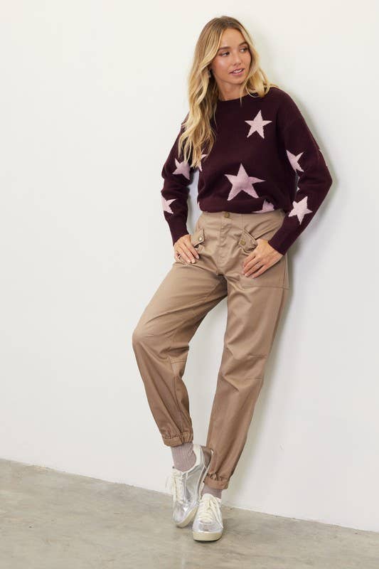 Taupe Pantalon cargo enduit en vente sur Faire1