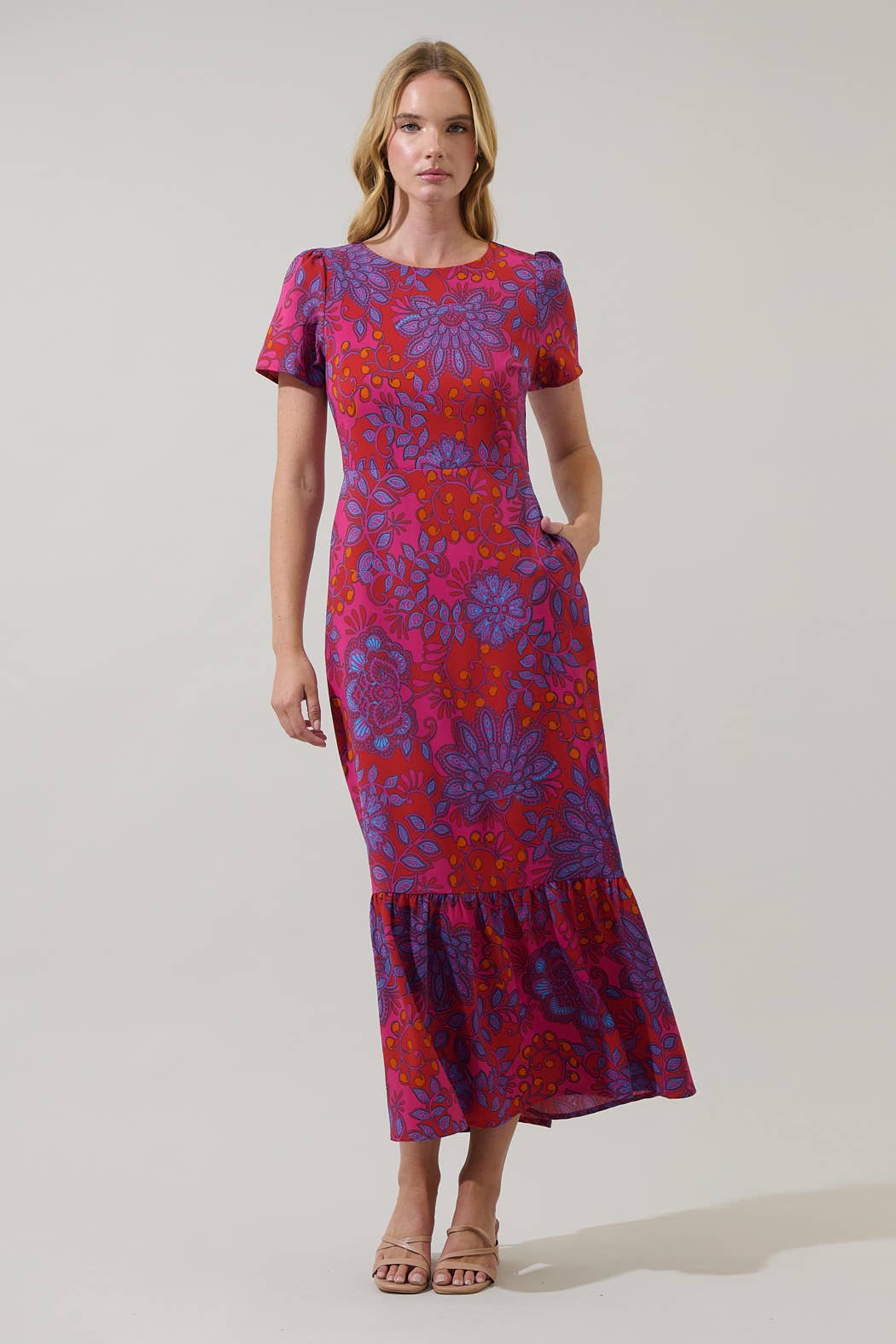 FUCHSIA-MULTI Robe maxi à volants Orla Floral Darret en vente sur Faire5