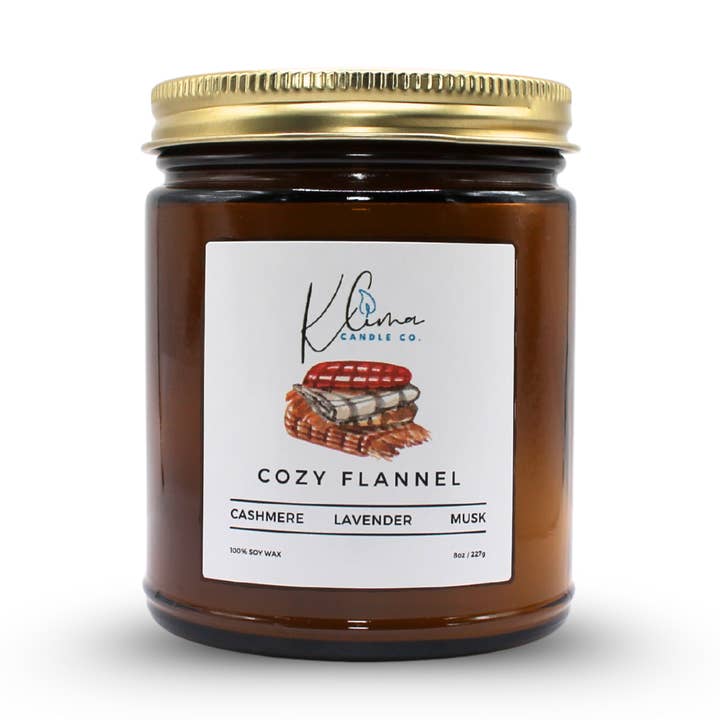 Cozy Flannel Candle – Cashmere, Lavender & White Musk for wholesale by Klima Candle Co