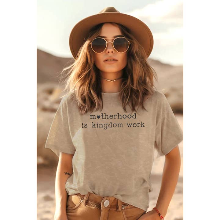 HRTandLUV - Wholesale T-Shirt (Graphic) - Women's - MOTHERHOOD IS KINGDOM WORK MINERAL GRAPHIC TOP
