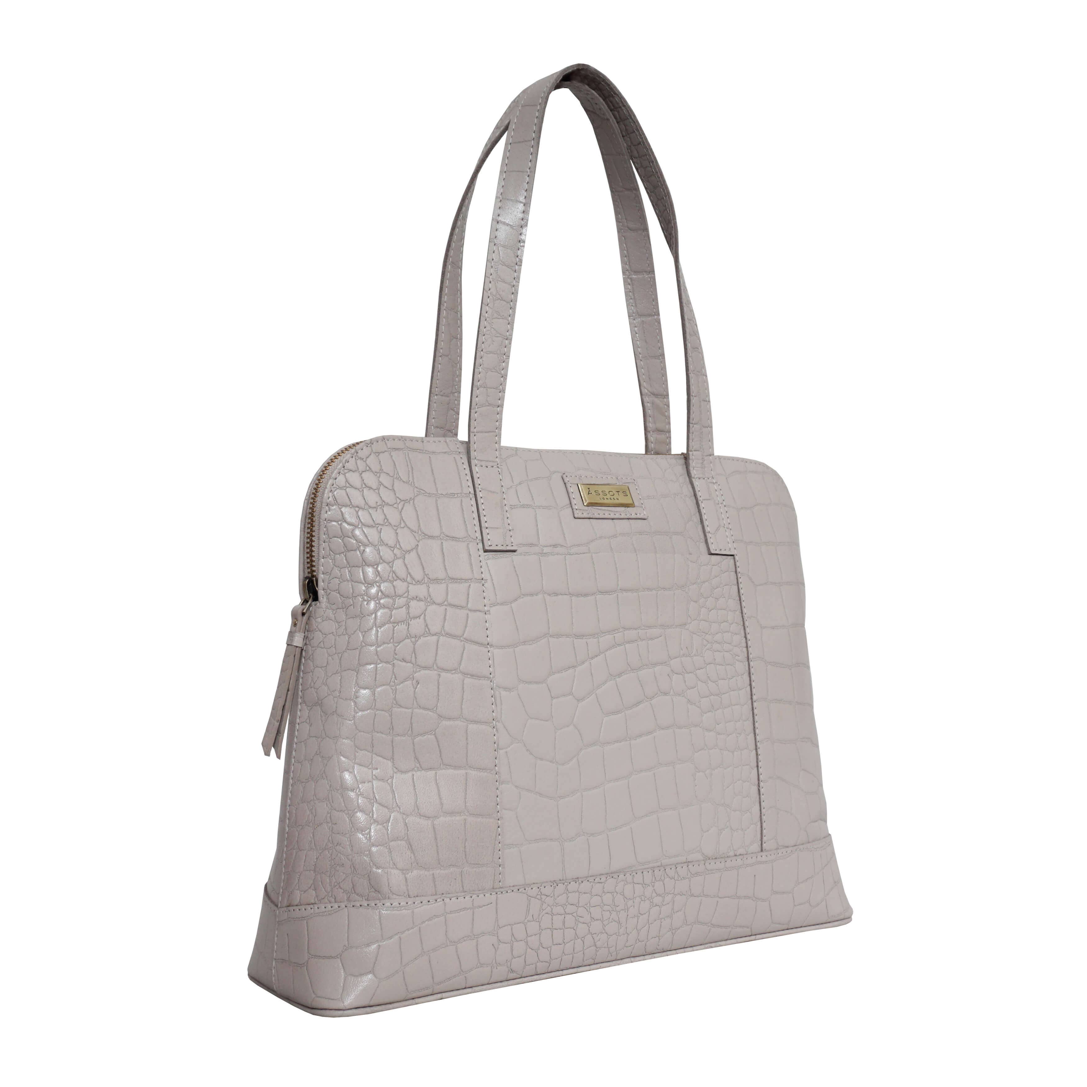 Assots London – Sacola - Mulher por atacado – Sacola sem forro de couro real Croc cinza gelo 'Eva'4