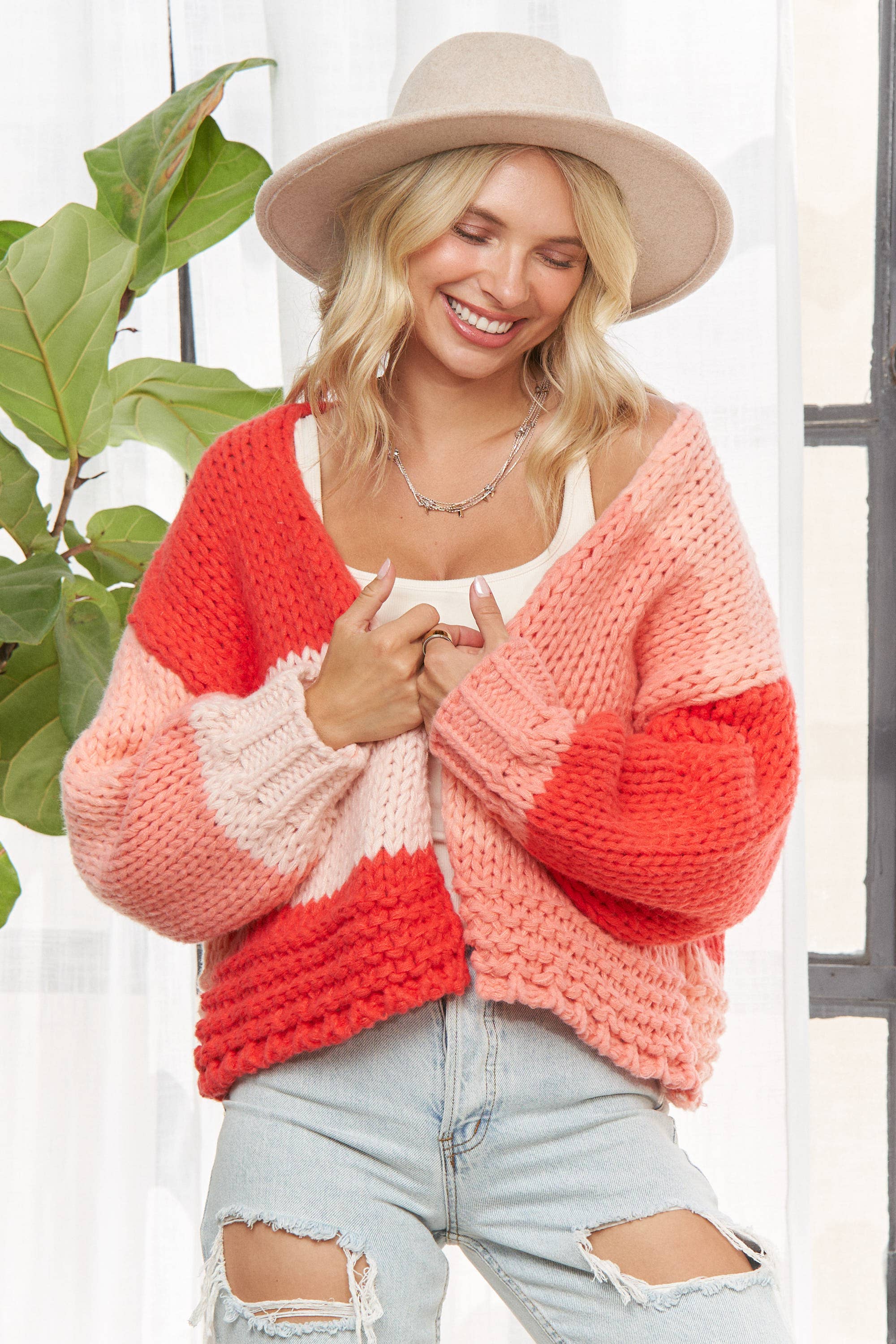 Madelyn – wholesale Kofta - Dam – LESW3935-FÄRGGLAD BLOCKSTICKAD KOFTA2