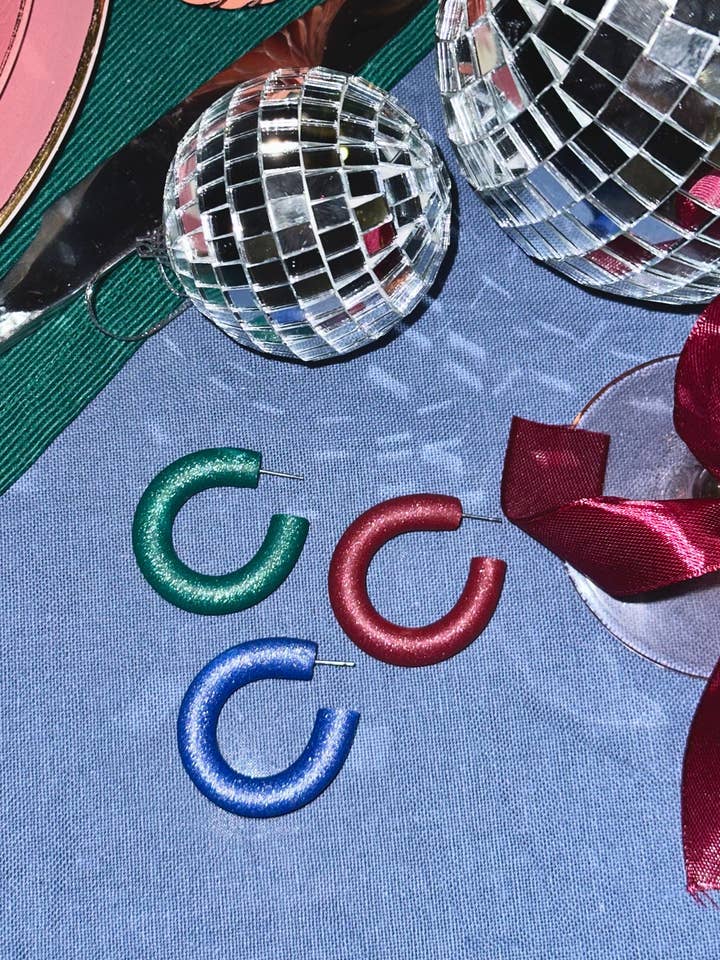 SPARKLE HOOPS - Handmade Sparkly Clay Statement Christmas Earrings for wholesale by KALEI