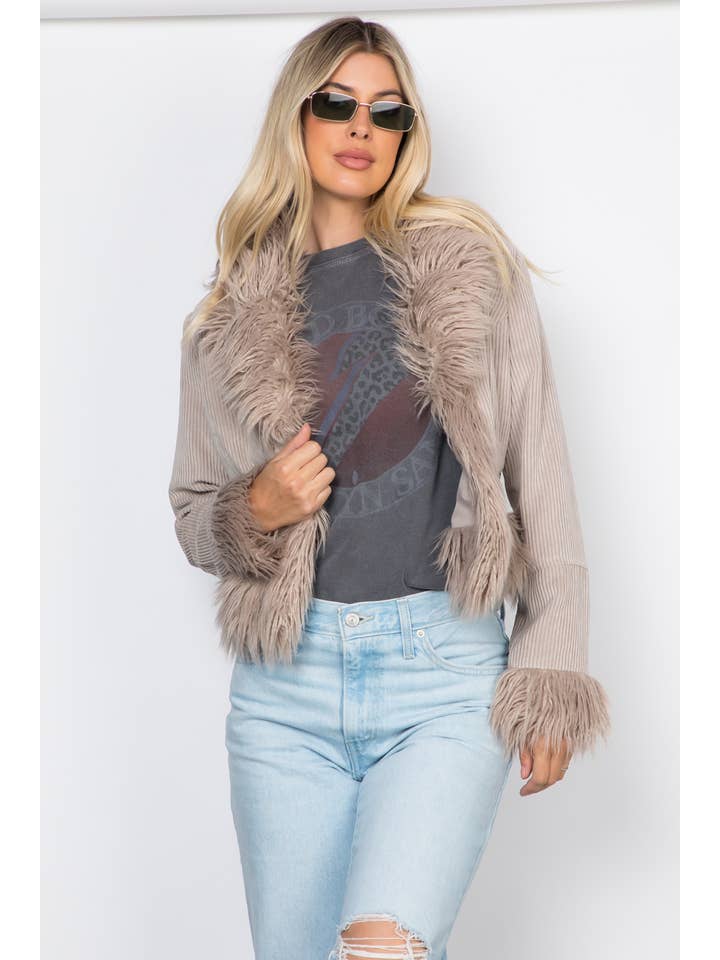 26 International - Wholesale Jacket - Women's - Faux Fur Trim Corduroy Jacket6