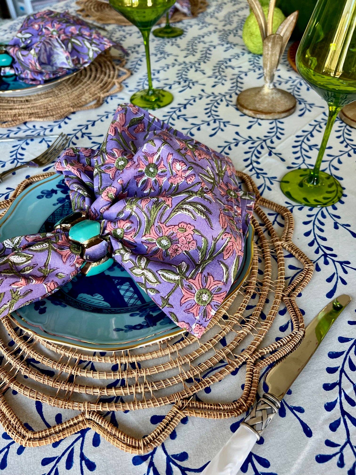 Christina Dickson Home - Wholesale Tablecloth - Winding Vines Tablecloth in Egyptian Blue2