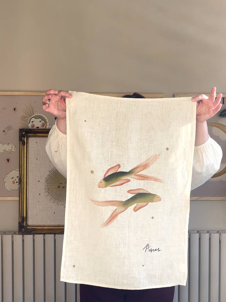 Linen Tea Towel "Pisces" for wholesale by Queen of the Rodeo