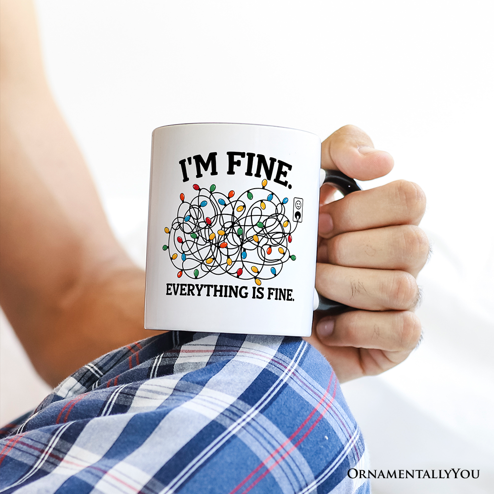 White Black Handle I’m Fine Christmas Lights Gift Mug, Funny Holiday Humor Gift for wholesale on Faire3