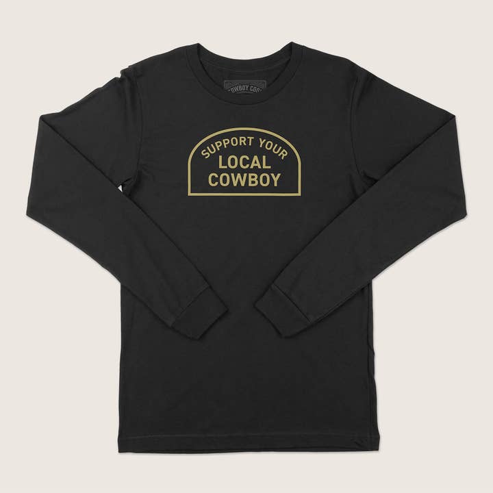 Black Heather Support Your Local Cowboy T-Shirt for wholesale on Faire
