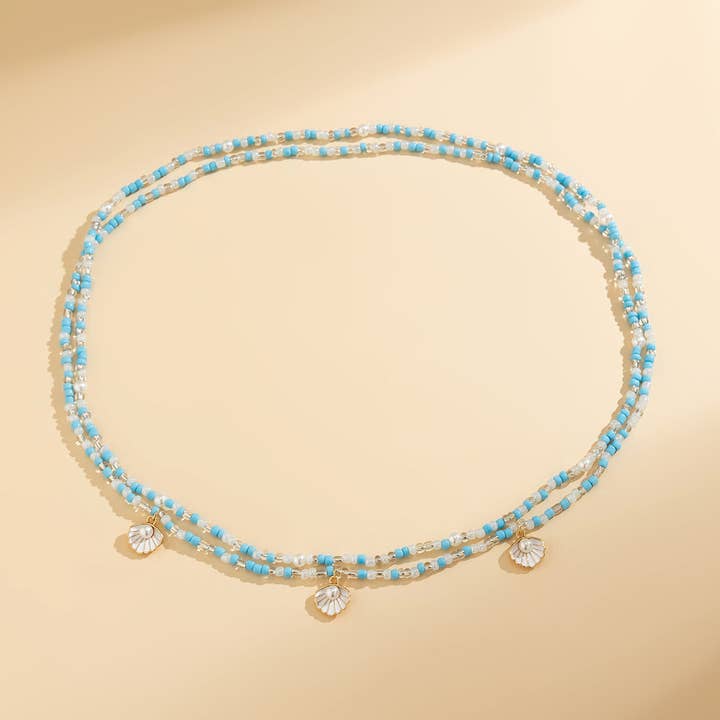Blue Sexy Pearl Scallop Shell Beaded Waist Chain DP25D743 for wholesale on Faire2