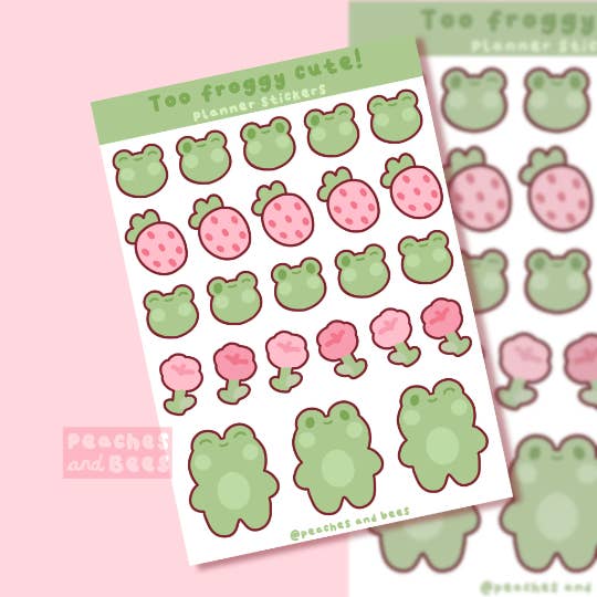 Cute Frog planner sticker sheet for wholesale by Peaches and Bees.
