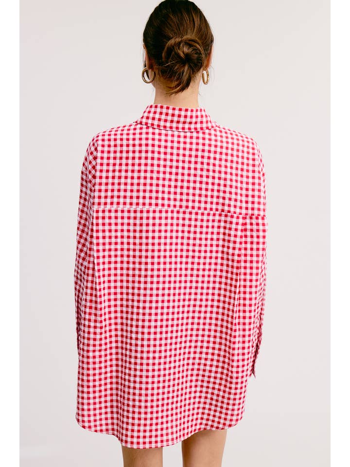 Mimosa - Wholesale Button Down Shirt - Women's - Oversized Gingham Button Down Shirt