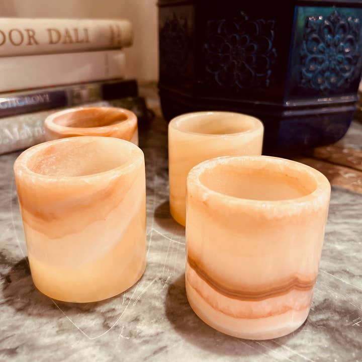 Alabaster Artisan - Wholesale Votive Candle - Flame Alabaster Cylinder Votives - Set of 4