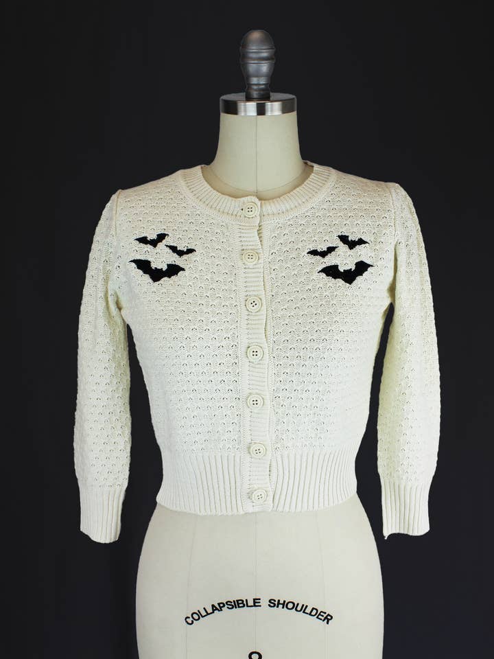 Ivory Embroidered Bat Sweater Cardigan for wholesale by Hemet