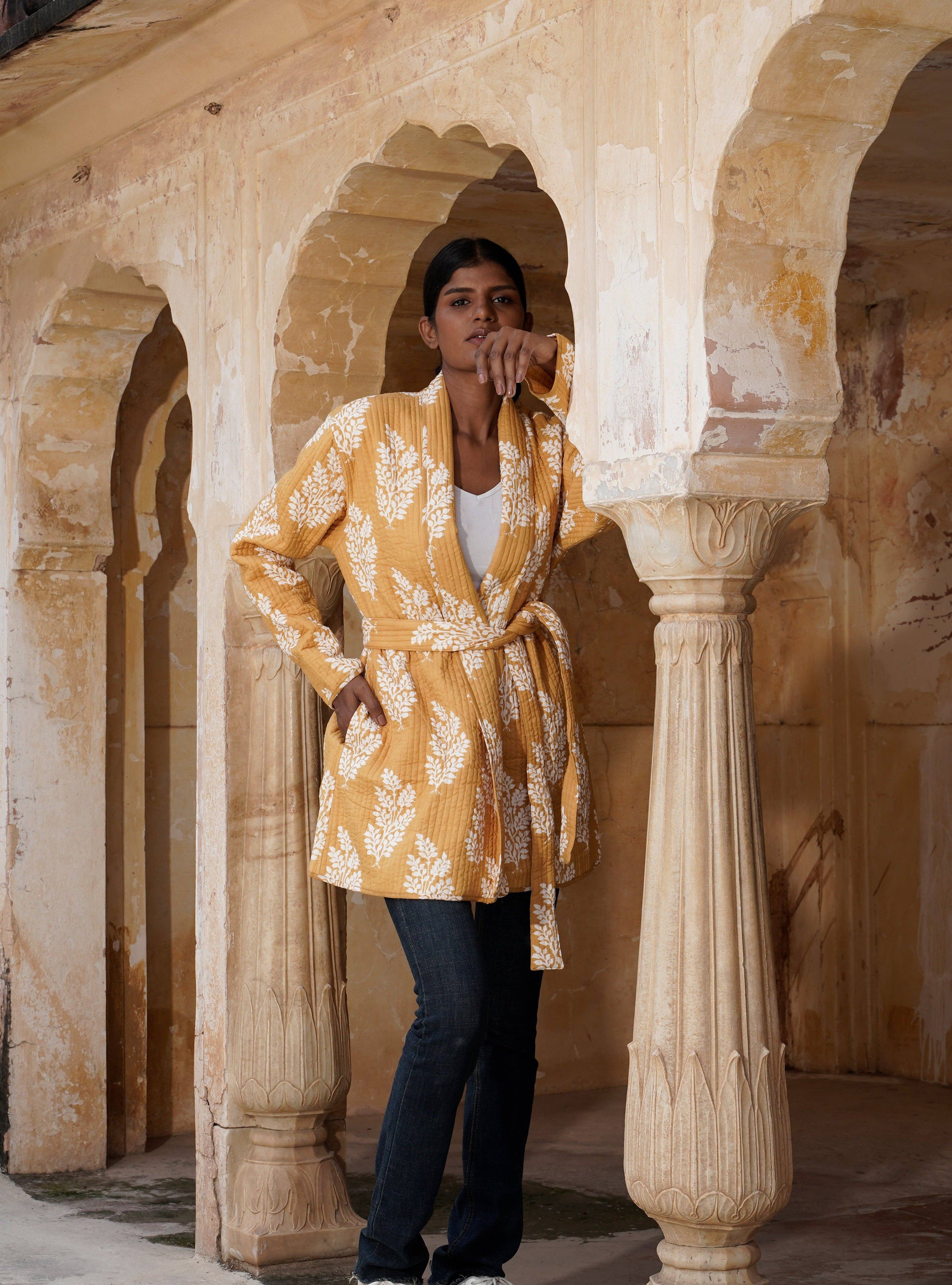 MALINI FASHION DESIGN PRIVATE LIMITED - Wholesale Jacket - Women's - Giacca kimono di cotone da donna trapuntata colore giallo senape1