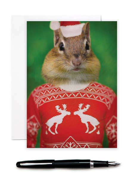 Cheeky's Christmas Sweater - Chipmunk Greeting Card for wholesale by The Lonely Pixel