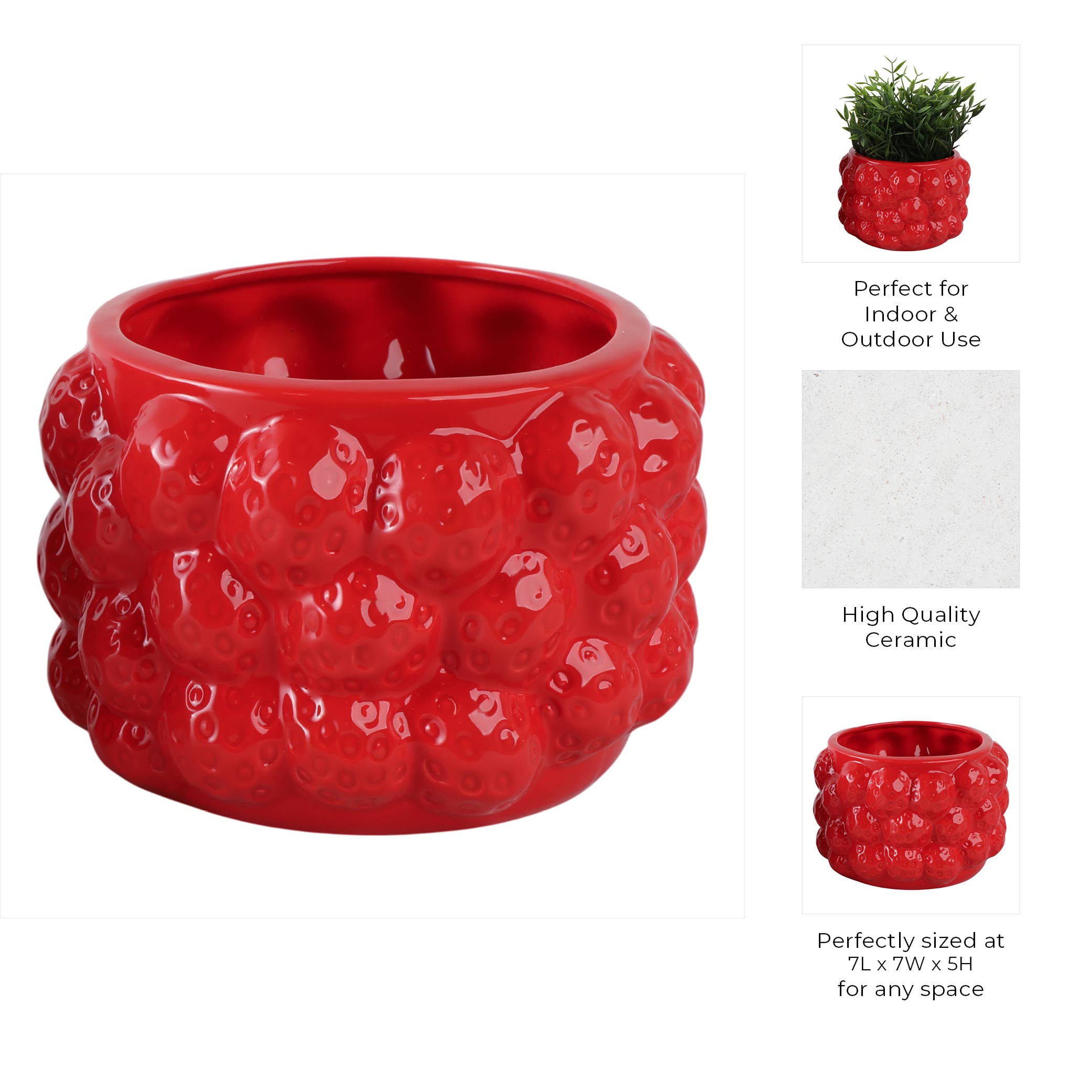 Sagebrook Home - Wholesale Plant Pot - Ceramic Strawberries Flower Planter Pot - Red, 7 in.4
