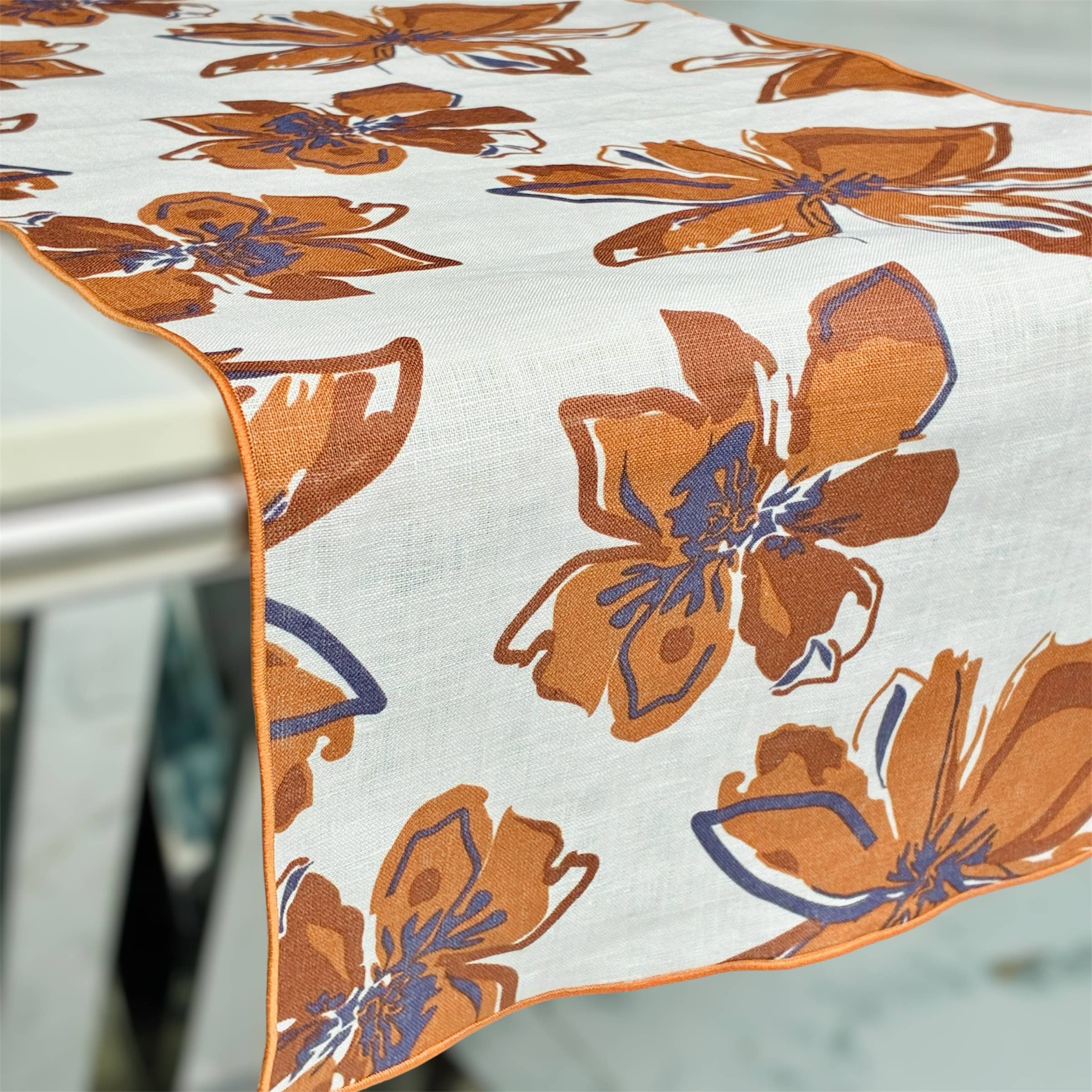 Belle Linen - Vente Chemins de table - Chemin de table en lin 100% premium avec feuilles d&#x27;automne vintage5