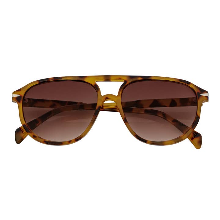 EPOCH - Lunettes de soleil aviateur classiques en plastique à monture plate écaille de tortue avec verres marron pour la vente par Morspecs