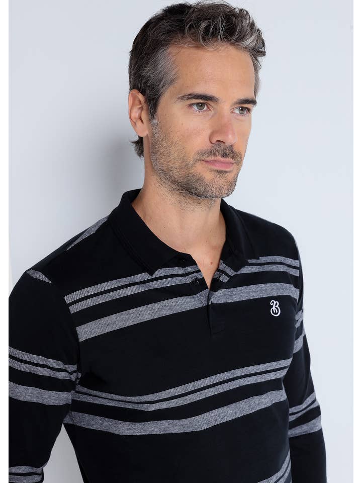 PAUSANT SHOP ONLINE - Vendita all'ingrosso Polo - Uomo - BENDORFF - Polo a righe a maniche lunghe con colletto in jacquard6