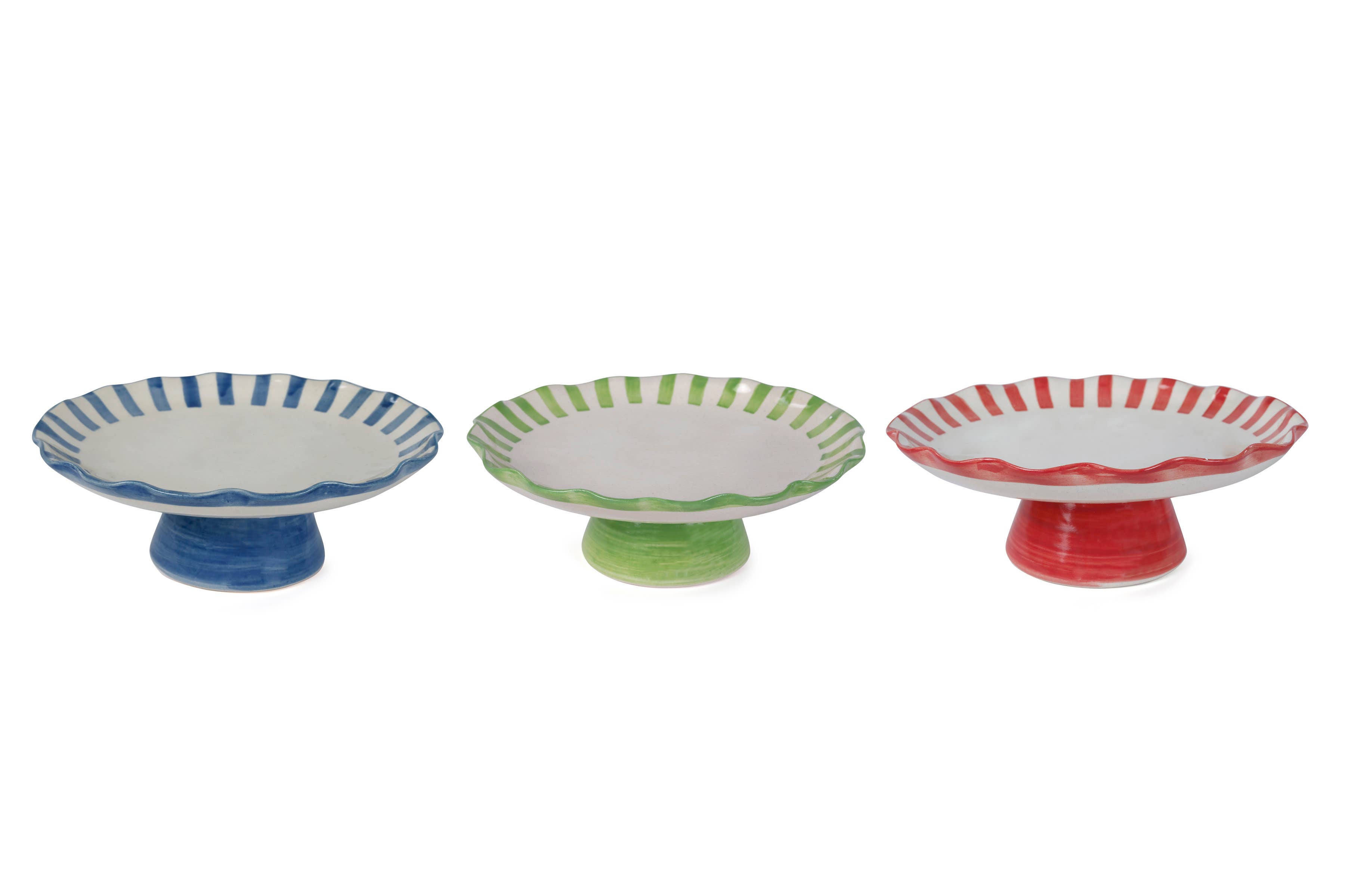Casa Amarosa – wholesale Cake stand – Ceramic Stripe Cake Stand,Red - 10 x 10 x 3.75 Inches 3