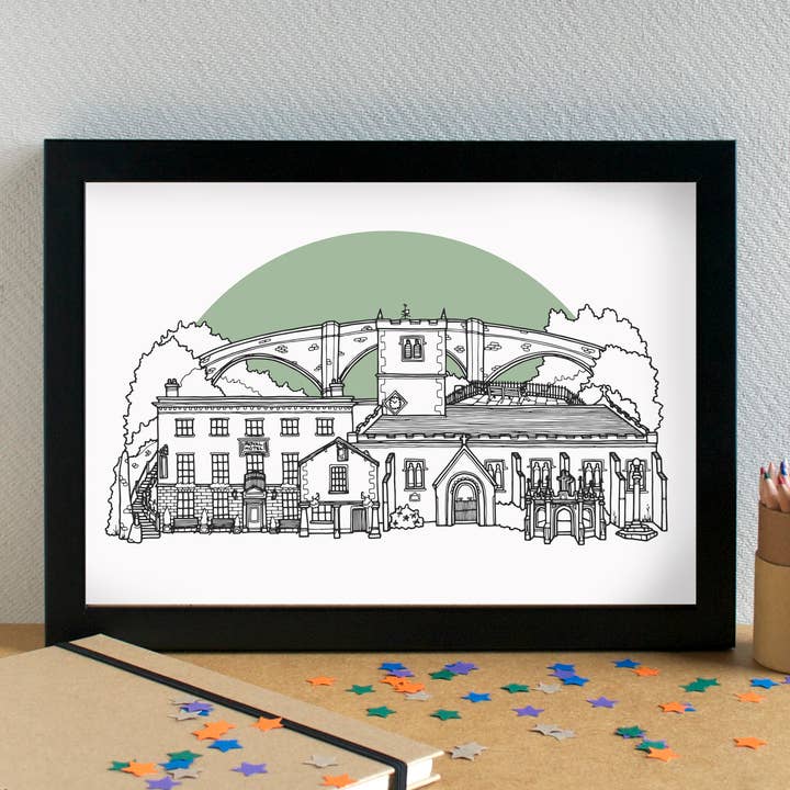 Impression artistique Kirkby Lonsdale Skyline Landmarks, sans cadre pour la vente par Becka Griffin Illustration