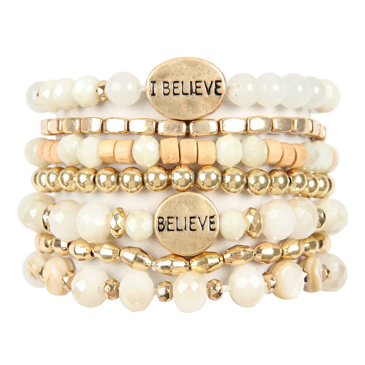 MYS Wholesale Inc - Wholesale Beaded Bracelet - Trendy I Believe Charm Mix Beads Stackable Bracelet10