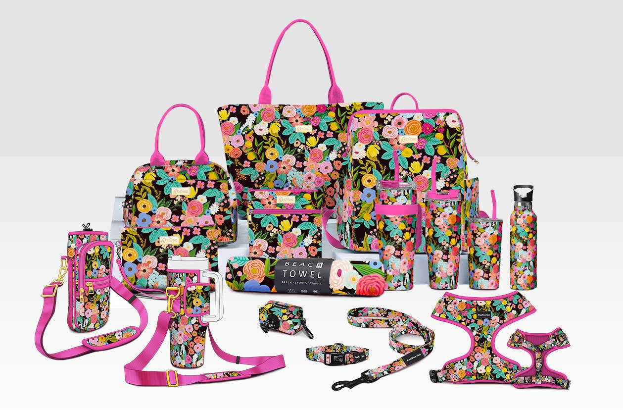 OEELINN - Wholesale Pet Leash - Dog - Personalized Black Dog Leash with Colorful Flowers Blooming Design1