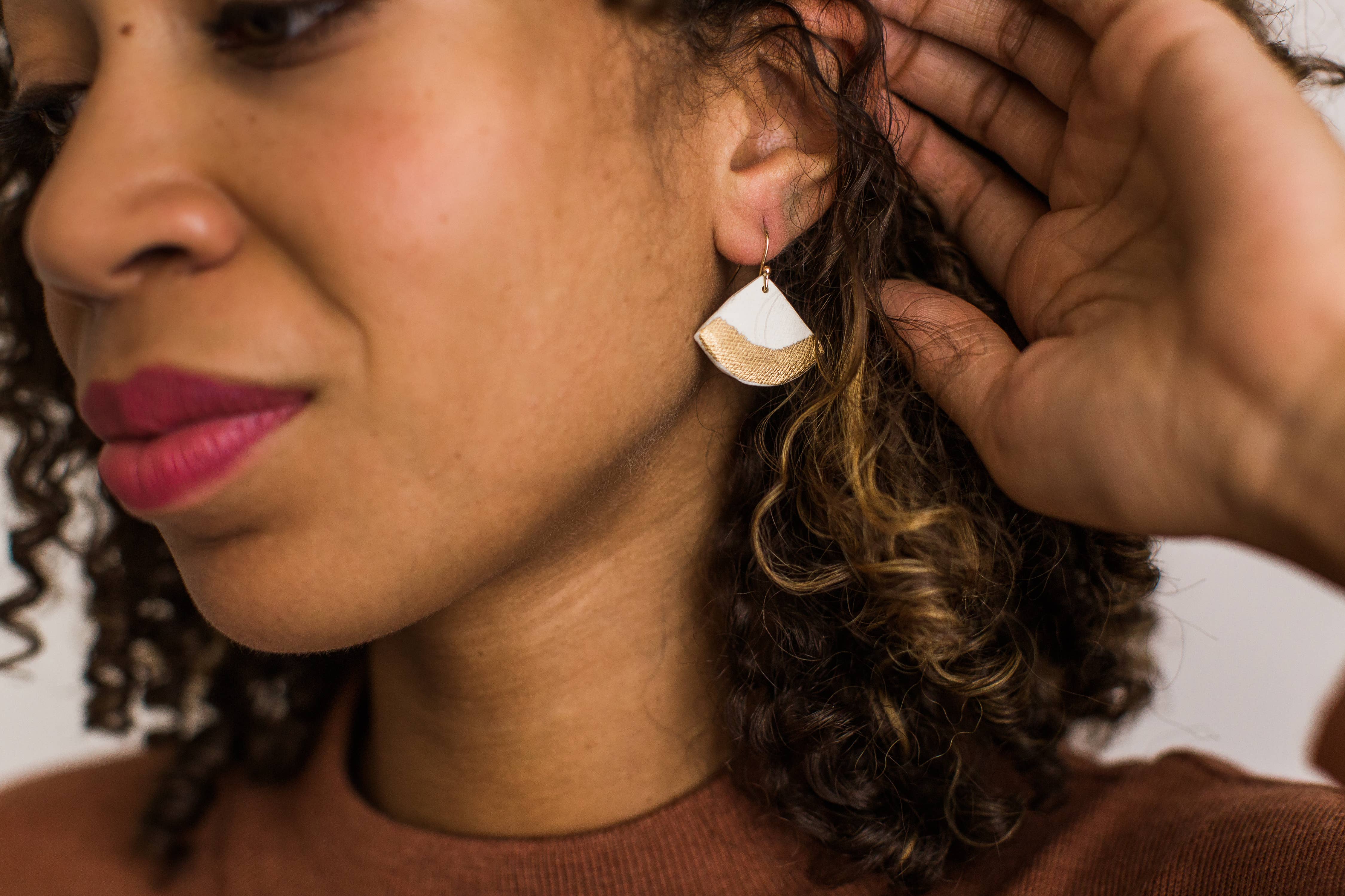 Jenna Vanden Brink Ceramics - Wholesale Dangle Earrings - Gold Dipped Fan Drops3