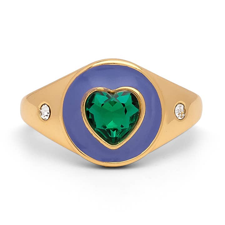 Purple Enamel with Green Cubic Zirconia Heart Ring for wholesale by XUXA