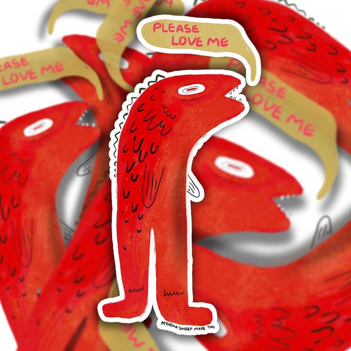 S'il te plaît, aime-moi autocollant poisson pour la vente par Kyndra Sweep illustrations