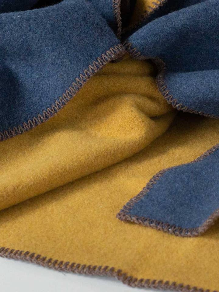 Merino wool bed blanket AEGEAN - double - blue/yellow for wholesale by MoST