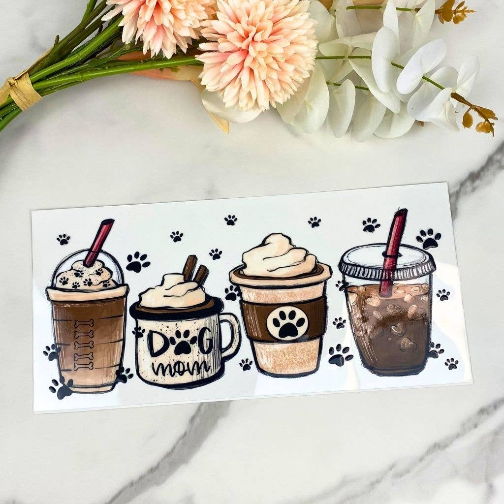 HKS Custom Designs - Vendita all'ingrosso Adesivo - Wrap per tazza da caffè Dog Mom da 470 ml con stampa UV DTF0
