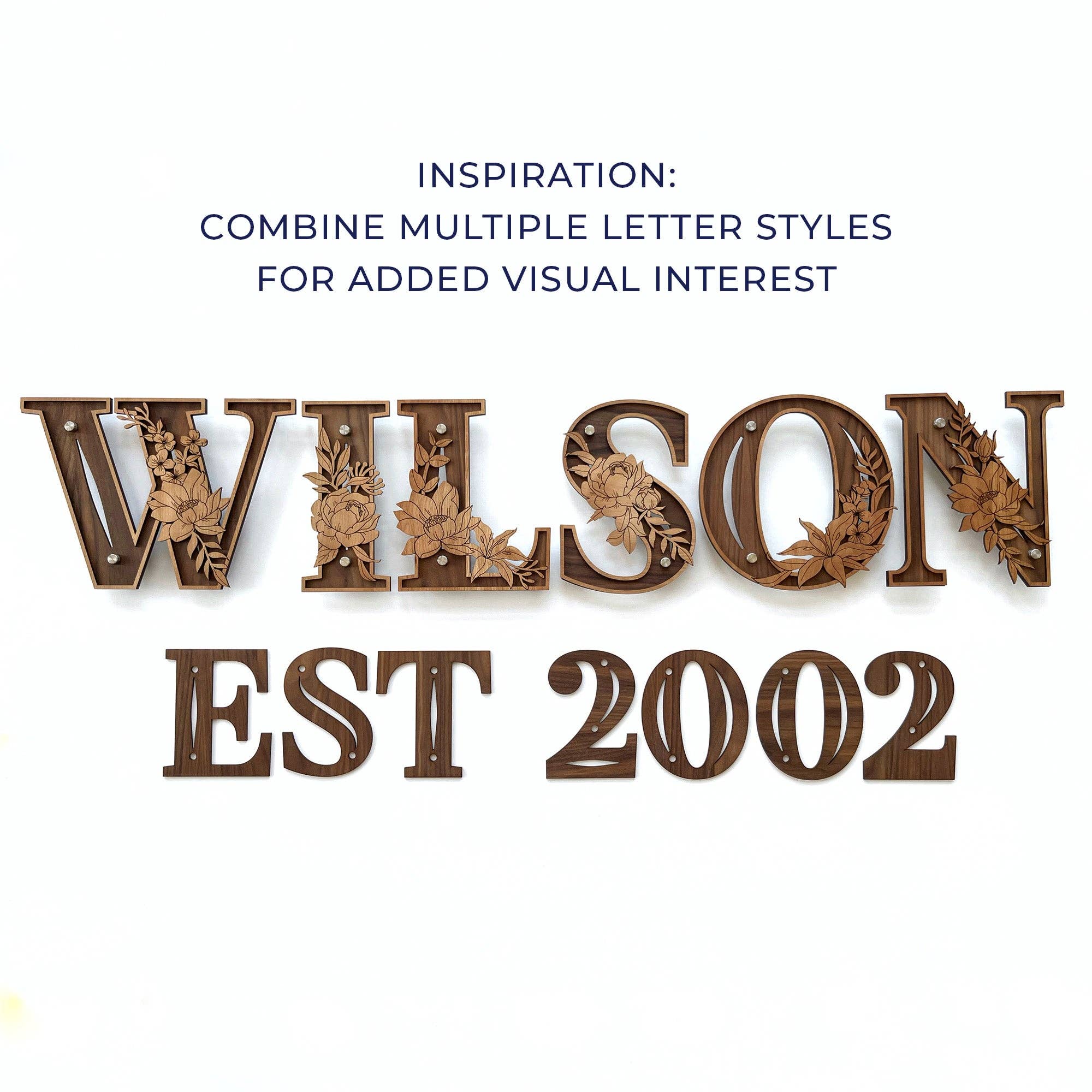 Inspired Indigo - Wholesale Wall Accent - Wood Letters and Numbers Wall Art - Floral Design6