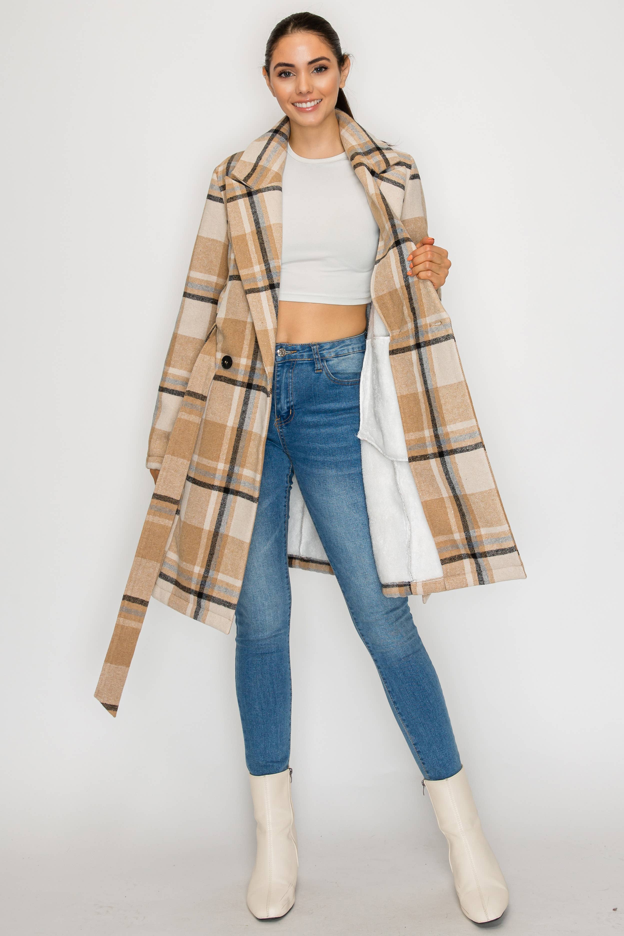 PATRONCITO USA INTERNATIONAL, INC - Wholesale Coat - Women's - Women's Long Coat Plaid Jacket with belt (LJ400)9