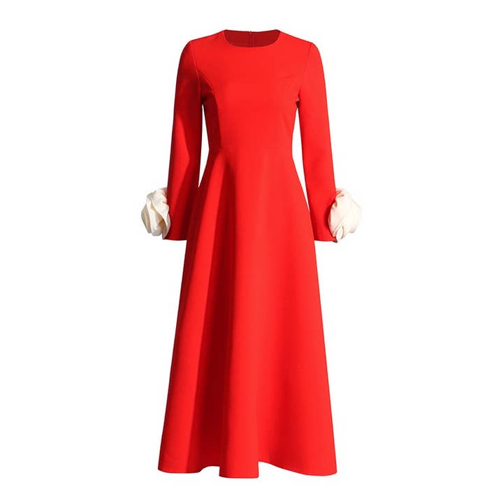 Red SY037 Elegant Floral Midi Skirt for wholesale on Faire