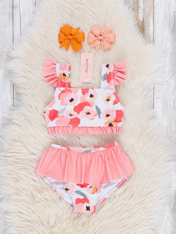 Marie Nicole Clothing - Wholesale Mommy & Me Sets - Family Poppies & Stripes Swimsuit
