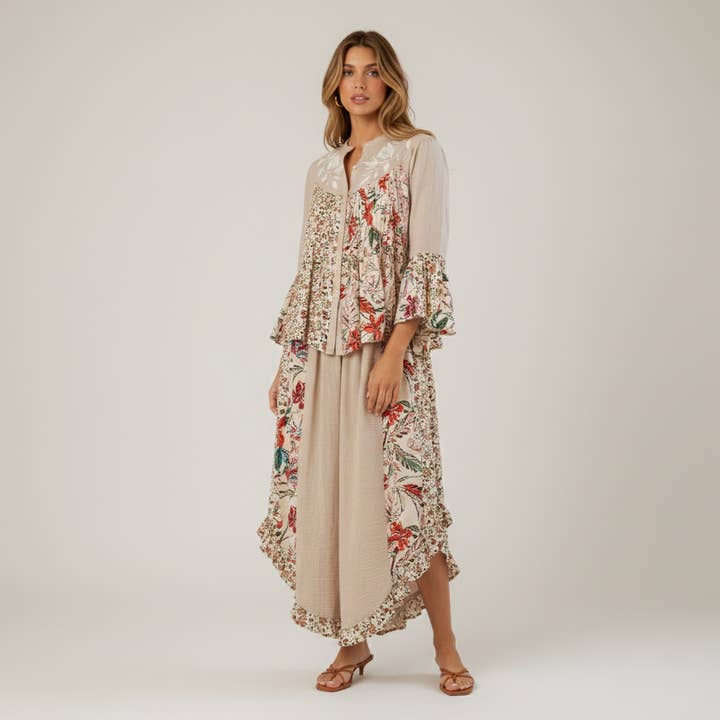 Vintage Boho Floral Tunic & Smocked Pant Set - Sold As Set for wholesale by Young Threads