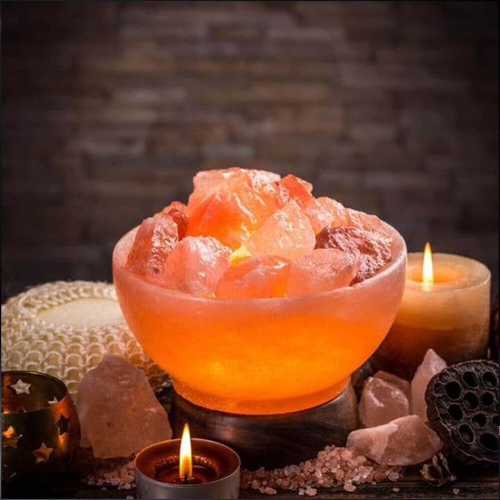 ZF HIMALAYAN PINK FIRE BOWL LAMP WITH MASSAGE BALLS DIMMABLE SWITCH for wholesale by Zestiq Foods