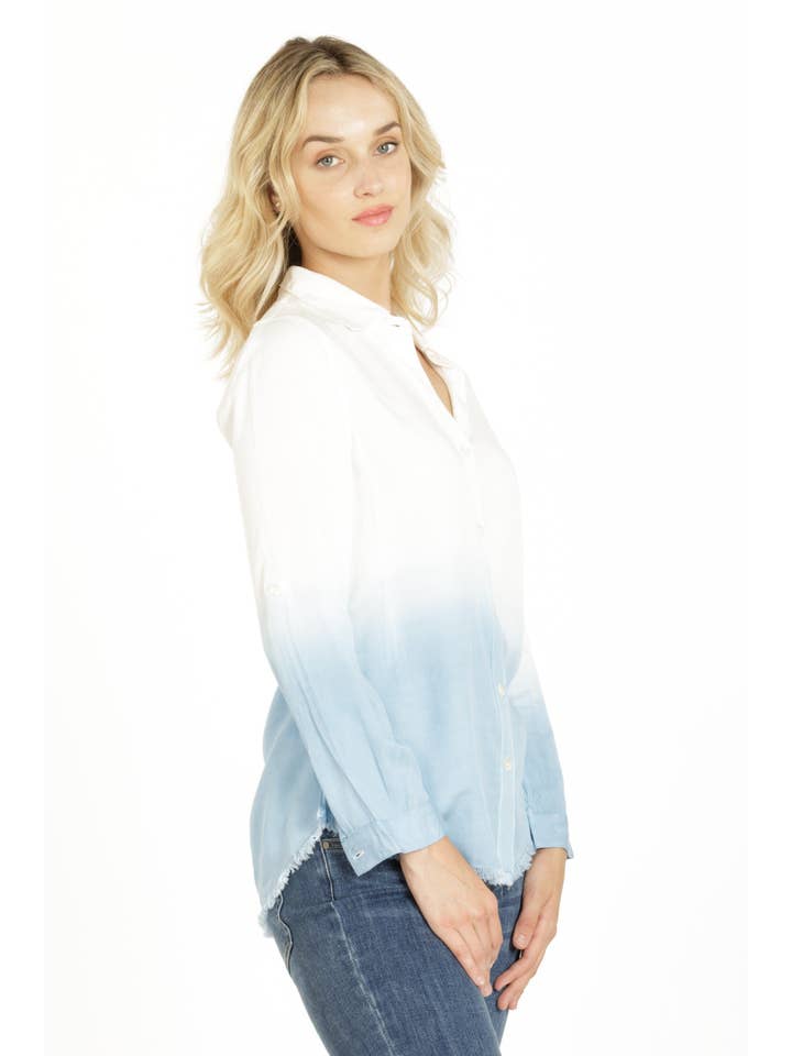 BLEU PARISIEN Chemise Dip Dye à ourlet effiloché en vente sur Faire3