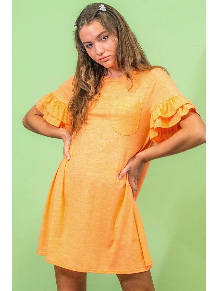 VERY J - Wholesale Dress - Women's - ND30255-French Terry Pocket Tee Shirt Dress