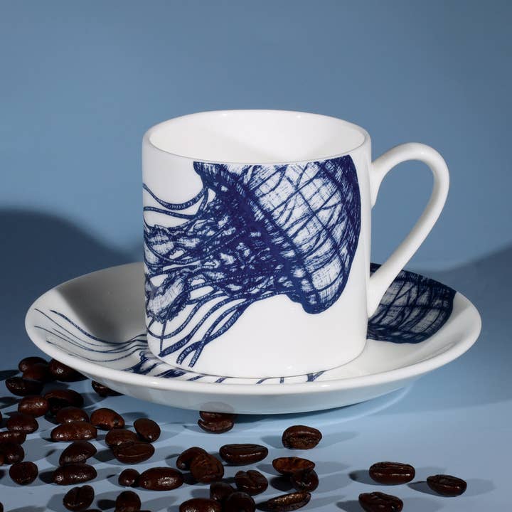 Bone China Jellyfish Espressokop & Underkop for engroshandel hos Cream Cornwall