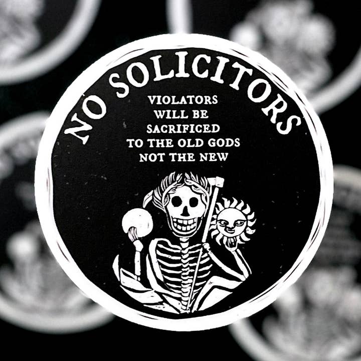 Pas de démarcheurs, Autocollant en vinyle humour noir, Autocollant imperméable pour la vente par drawn by water