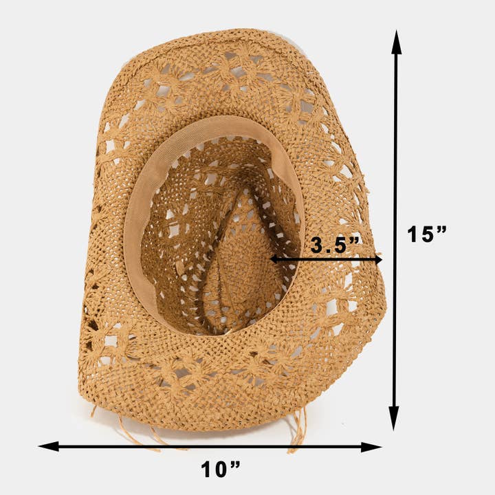 Collections by Fame Accessories - Wholesale Straw hat – women's - Western Straw Braided Cowboy Sun Hat3