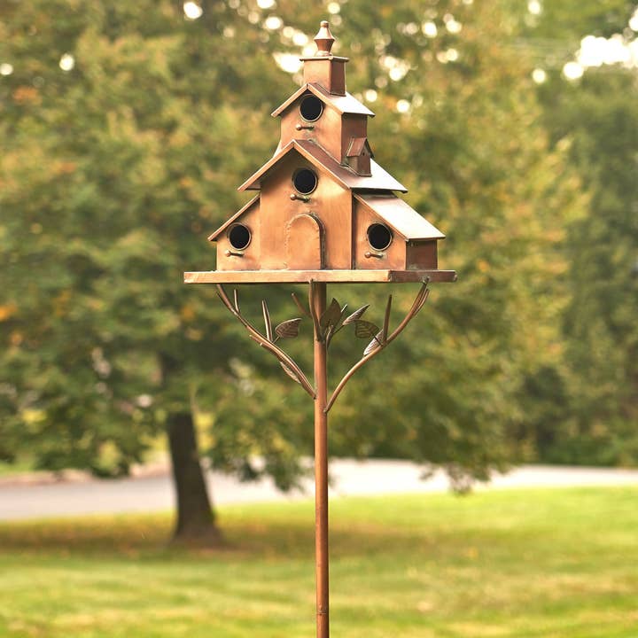 78.75" Tall Church Style Large Iron Birdhouse Stake for wholesale by Zaer Ltd. International