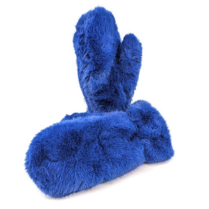Faux Fur Mittens - Denim Blue for wholesale by Black Ginger