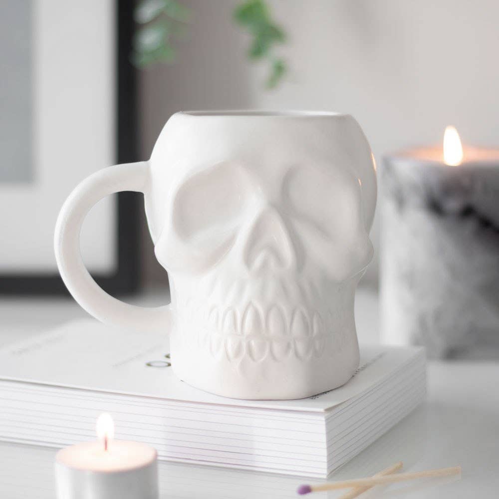 Something Different Wholesale - Wholesale Coffee Mug - Matte White Gothic Halloween Skull Mug