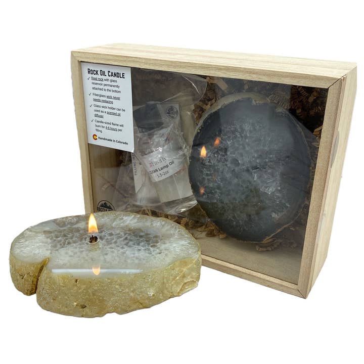 Rock oil candle kit - thick agate slab for wholesale by Roccia Roba