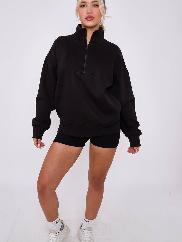 AX Labels - Wholesale Lounge Set - Women's - 1/2 Zip Top & Shorts Fleece Co-ord10